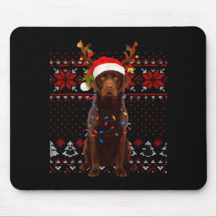 Christmas Dog With Hat And Lights - Funny Holiday Mouse Pad