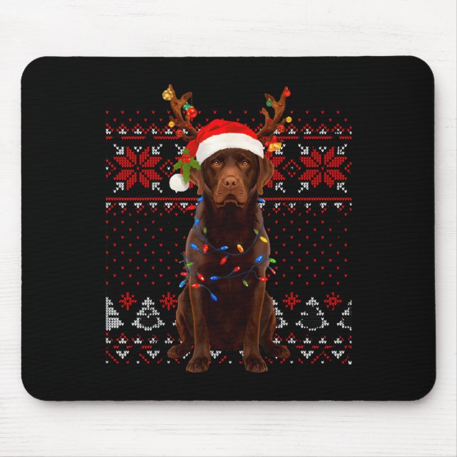 Christmas Dog With Hat And Lights - Funny Holiday  Mouse Pad (Front)