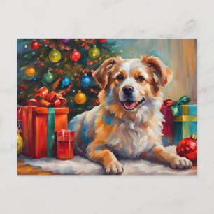 Christmas Dog with Presents Holiday Postcard