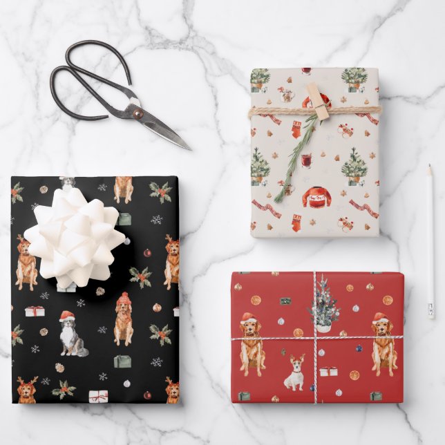 Christmas Dog with Santa Hat Pet Puppy Holiday  Wrapping Paper Sheet (Front)