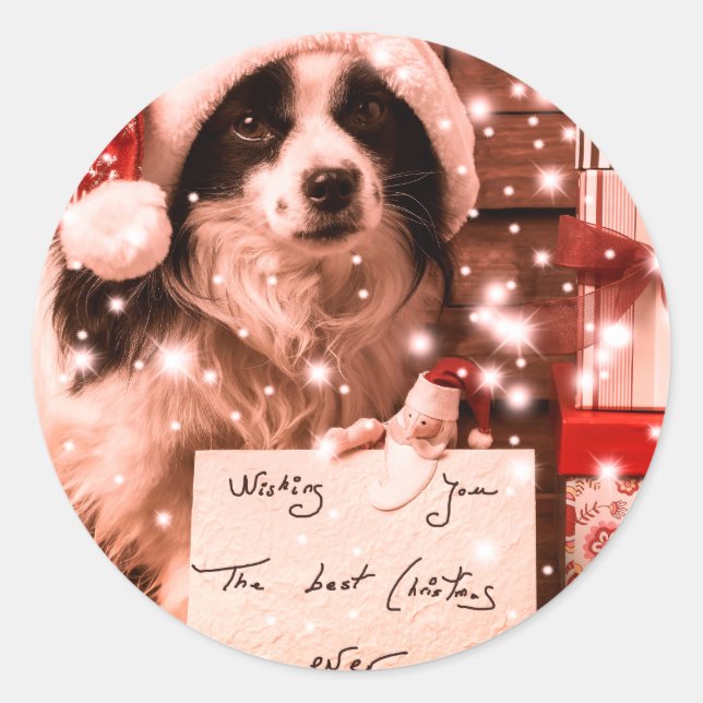 CHRISTMAS DOG WITH Santa hat STICKER (Front)