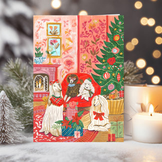 Christmas Dogs Afghan Hound Hand drawn  Holiday Card