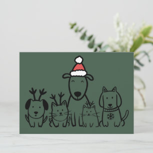 Christmas Dogs and Cats Reindeer Holiday Card