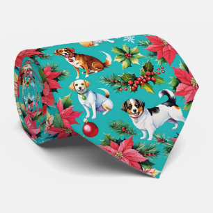 Christmas Dogs and Holly Holiday Festive Tie