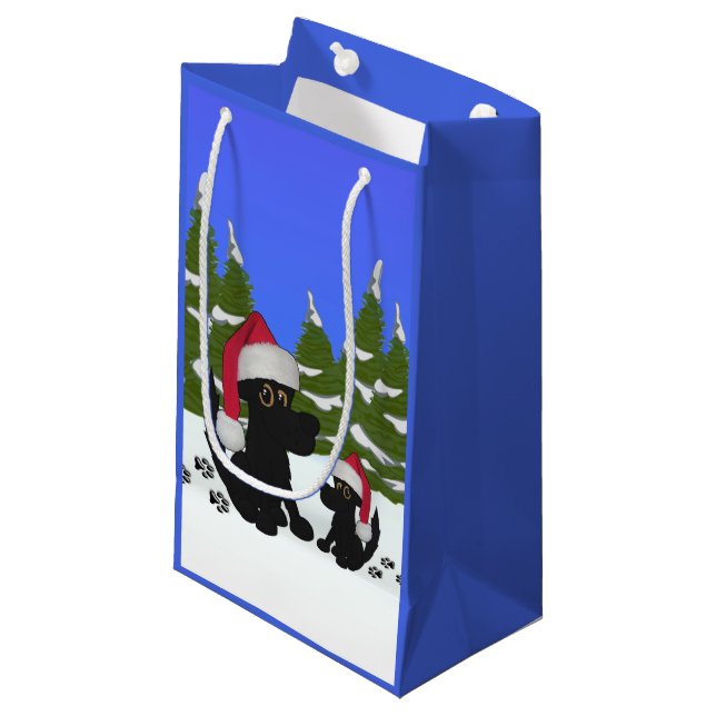 Christmas Dogs Blue Small Gift Bag (Front Angled)