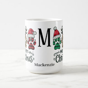 Christmas Dogs & Cats with Hats Monogram Initial Coffee Mug