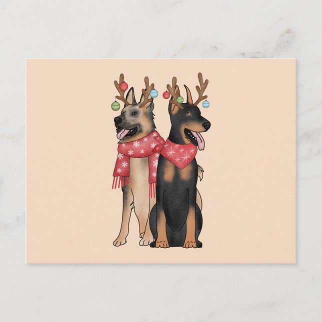 Christmas Dogs christmas Doberham German Shepherd Postcard (Front)
