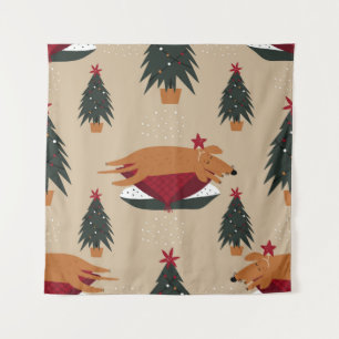 Christmas dogs, festive winter background. tapestry