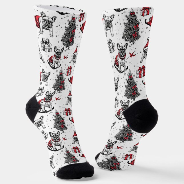 Christmas dogs in art book style sketch socks (Angled)