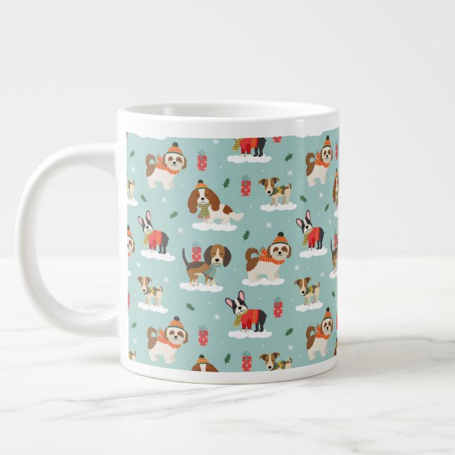 Christmas Dogs in Cosy Scarves Pattern Large Coffee Mug (Left)