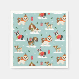 Christmas Dogs in Cosy Scarves Pattern Napkin