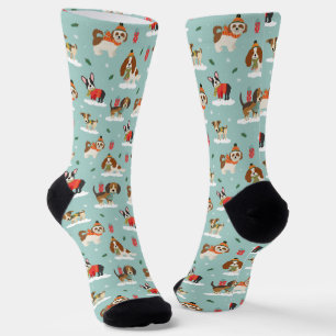 Christmas Dogs in Cosy Scarves Pattern Socks