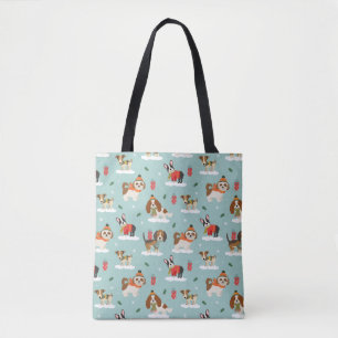 Christmas Dogs in Cosy Scarves Pattern Tote Bag