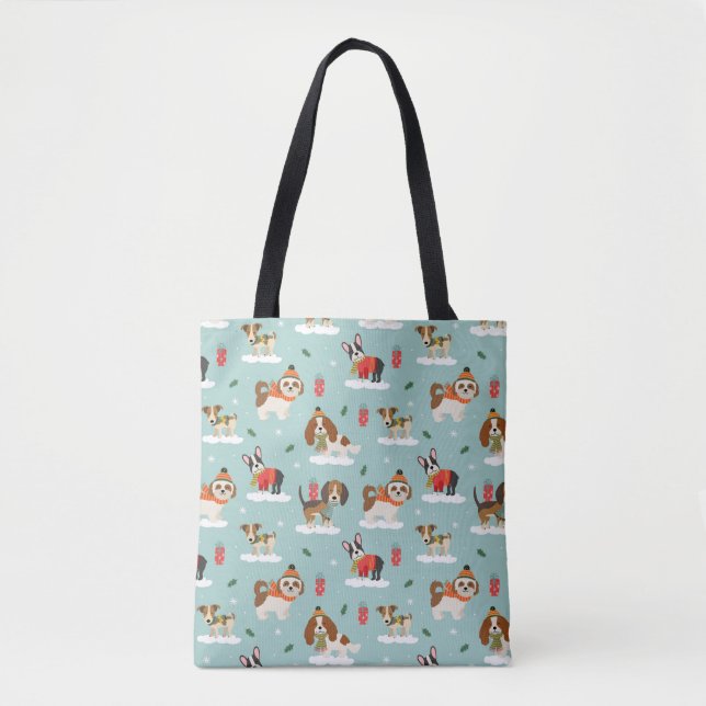 Christmas Dogs in Cosy Scarves Pattern Tote Bag (Front)