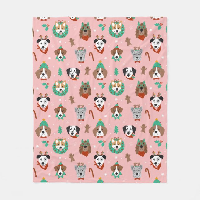 Christmas Dogs in Holiday Accessories Pattern Fleece Blanket (Front)