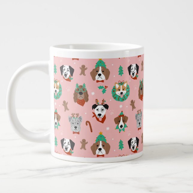 Christmas Dogs in Holiday Accessories Pattern Large Coffee Mug (Left)