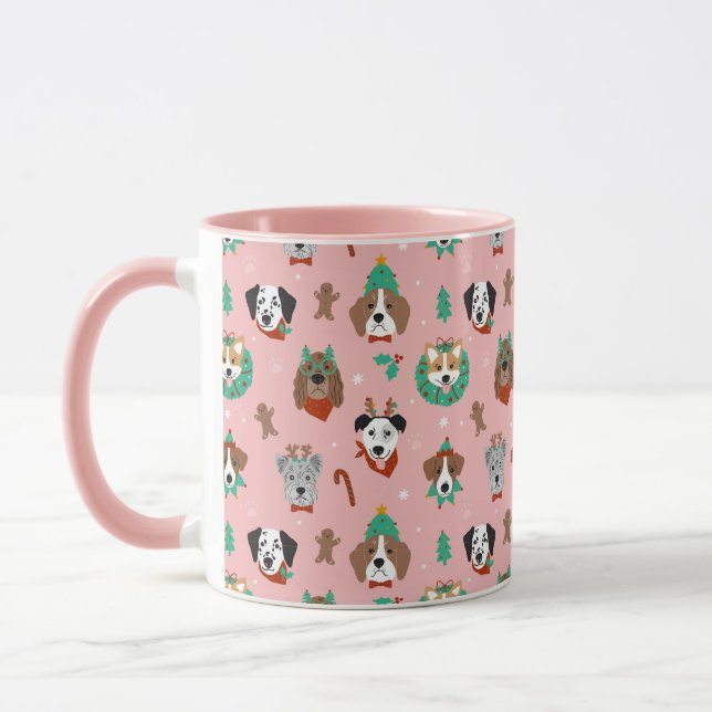 Christmas Dogs in Holiday Accessories Pattern Mug (Left)
