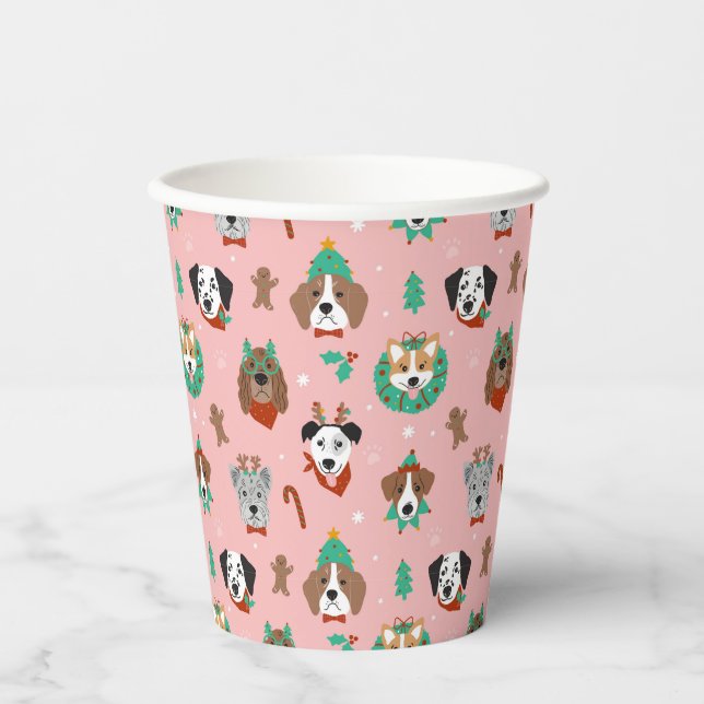 Christmas Dogs in Holiday Accessories Pattern Paper Cups (Front)