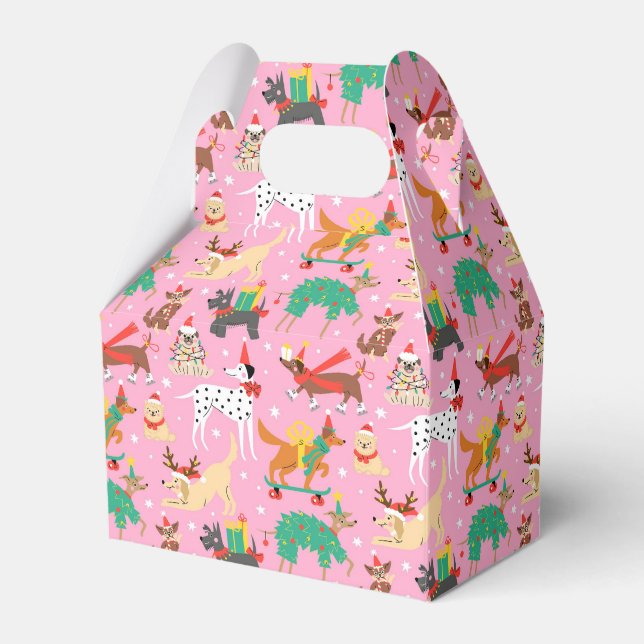 Christmas Dogs in Holiday Outfits Pattern Favour Box (Front Side)