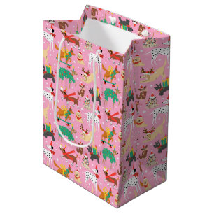 Christmas Dogs in Holiday Outfits Pattern Medium Gift Bag