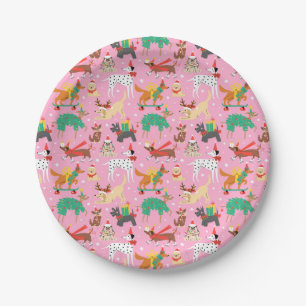 Christmas Dogs in Holiday Outfits Pattern Paper Plate