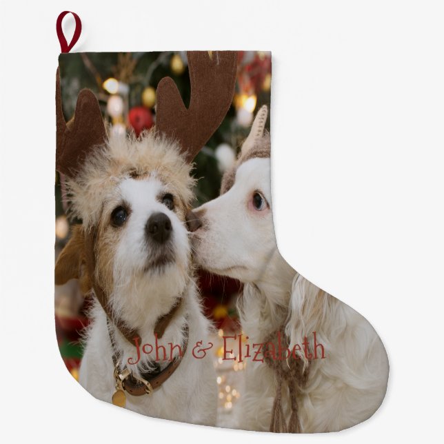 Christmas, Dogs In Love Large Christmas Stocking (Front)
