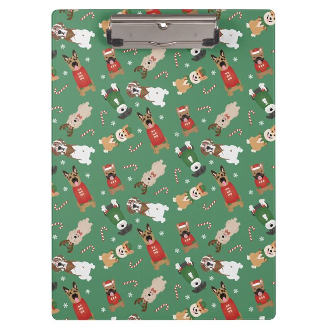 Christmas Dogs Pattern Red Green Clipboard (Front)