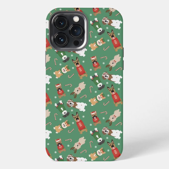 Christmas Dogs Pattern Red Green iPhone Case (Back)