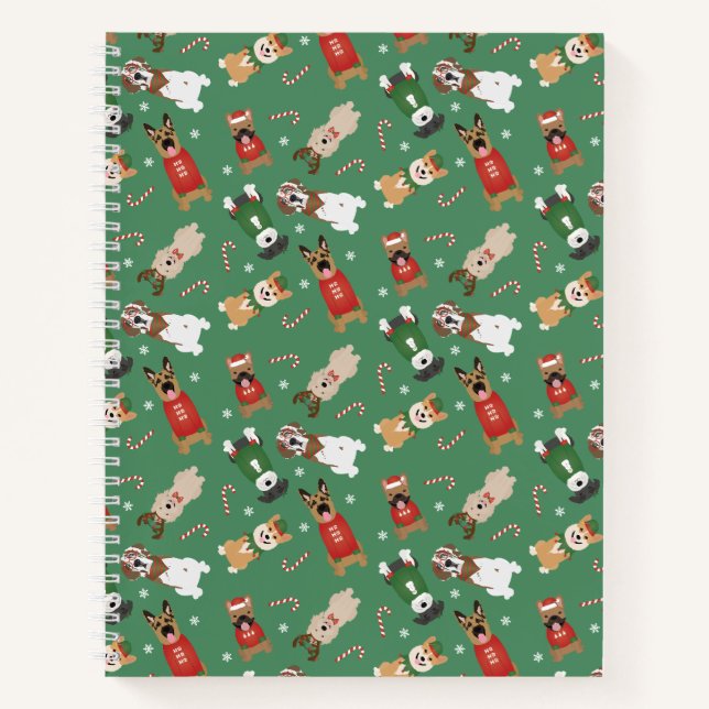 Christmas Dogs Pattern Red Green Notebook (Front)