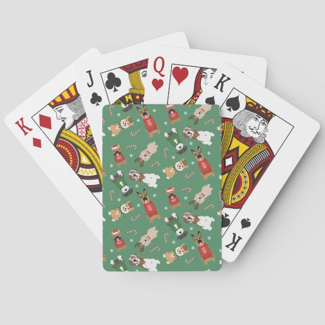 Christmas Dogs Pattern Red Green Playing Cards (Back)
