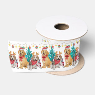 Christmas dogs seamless design satin ribbon