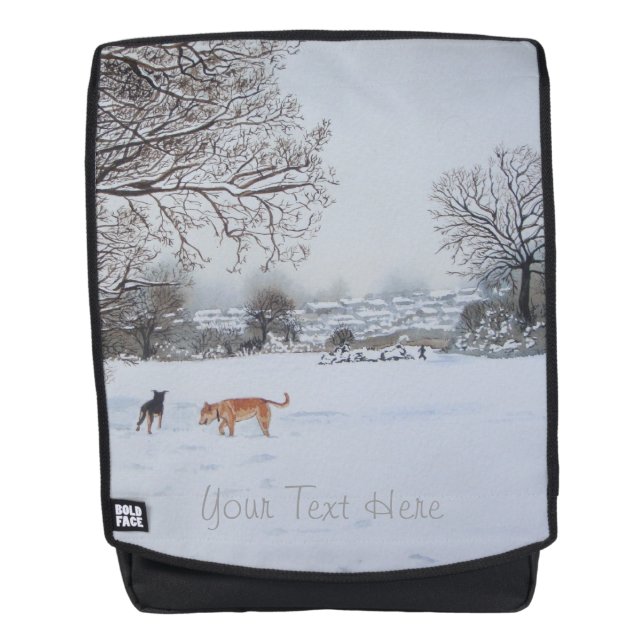 Christmas dogs snow scene landscape scenic backpack (Front)