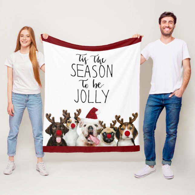 Christmas Dogs - Tis The Season To Be Jolly - Fleece Blanket (In Situ)