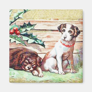 Christmas Dogs Vintage Magnet