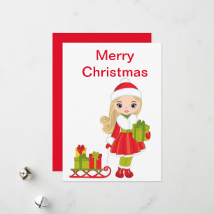 Christmas Doll with Sleigh   Holiday Card