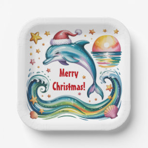 Christmas Dolphin in Paradise  Paper Plate