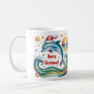 Christmas Dolphin in Tropical Paradise  Coffee Mug
