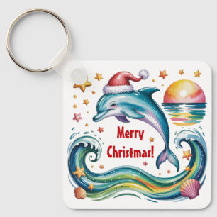Christmas Dolphin in Tropical Paradise  Key Ring