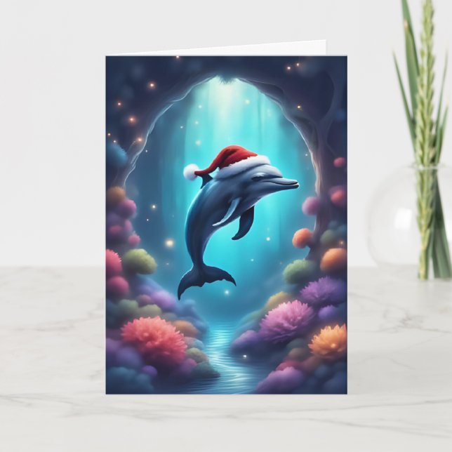 Christmas Dolphin Under the Sea – Holiday Card (Front)