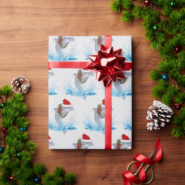 Christmas Dolphin With Wreath Wrapping Paper (Holiday Gift)