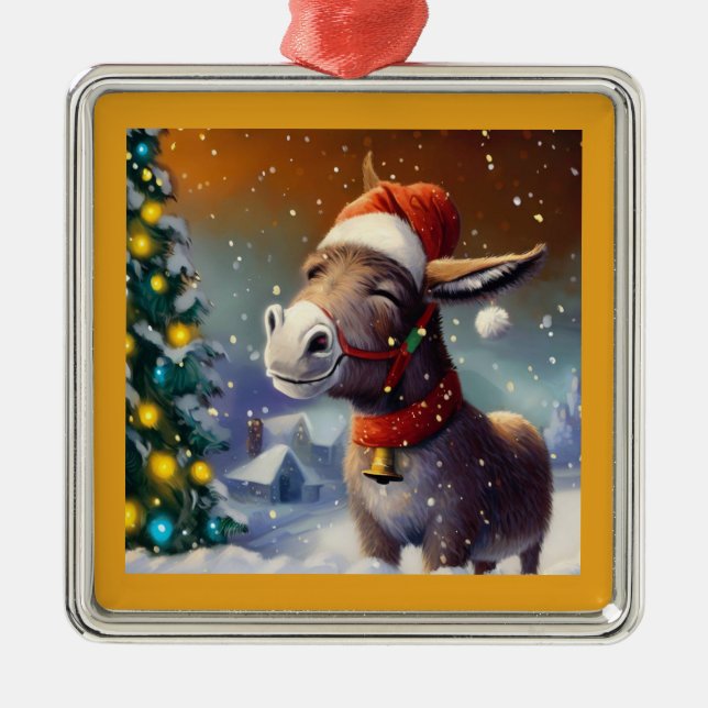 Christmas Donkey 1 Metal Tree Decoration (Front)