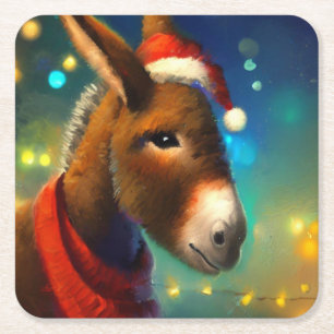 Christmas Donkey 3 Square Paper Coaster