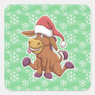Christmas Donkey Cartoon Square Sticker