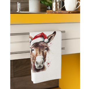 Christmas Donkey, customisable Tea Towel