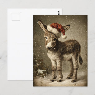 Christmas Donkey Vintage Postcard