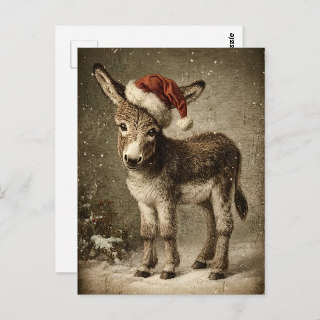 Christmas Donkey Vintage Postcard (Front/Back)