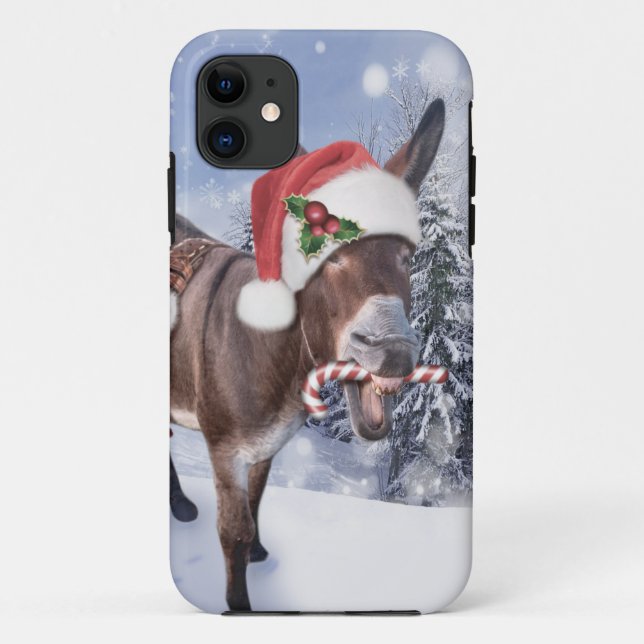 Christmas donkey with funny red hat Case-Mate iPhone case (Back)