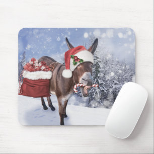 Christmas donkey with funny red hat mouse pad