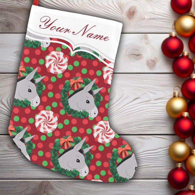 Christmas Donkey Wreath Candy Pattern Personalised Small Christmas Stocking (Christmas Donkey Wreath Candy Pattern Personalized Small Christmas Stocking)