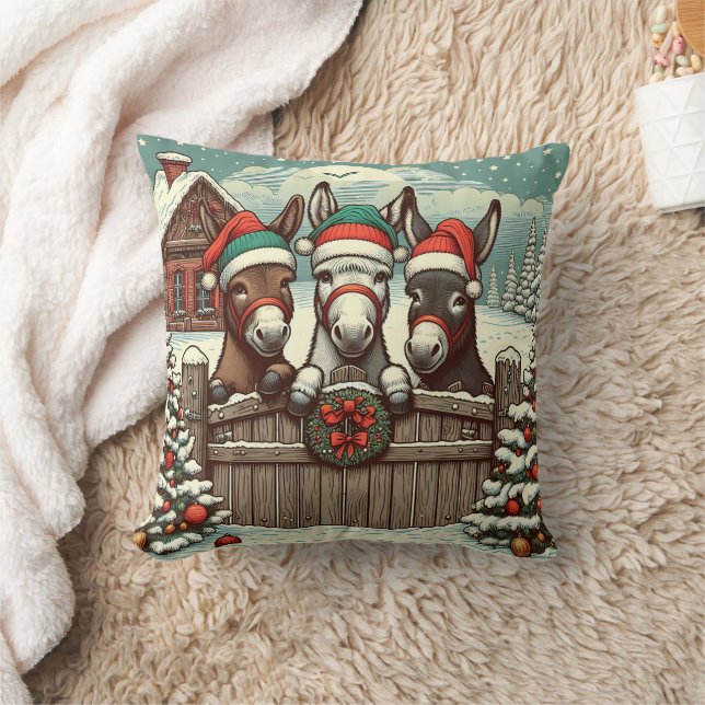 Christmas donkeys peekings cushion (Blanket)